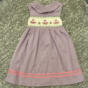 EUC Vintage purple Gingham watermelon bunny smocked Dress 18mo